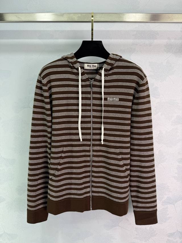 Miumi* 2025 Early Fall new hooded zip-up knitted long-sleeved cardigan! Custom-w