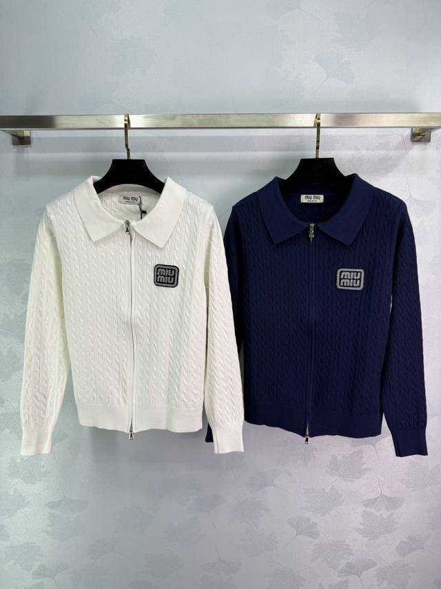Miumi* 2025 Early Fall new lapel knitted long-sleeved top! Custom-woven from imp