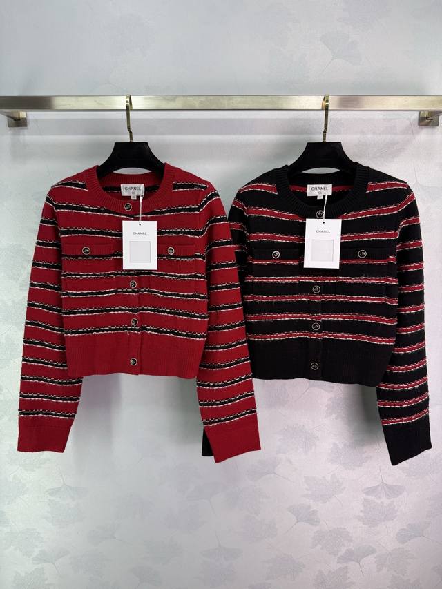 Ch* 2025 Early Fall new contrast striped knitted long-sleeved cardigan! Custom-m