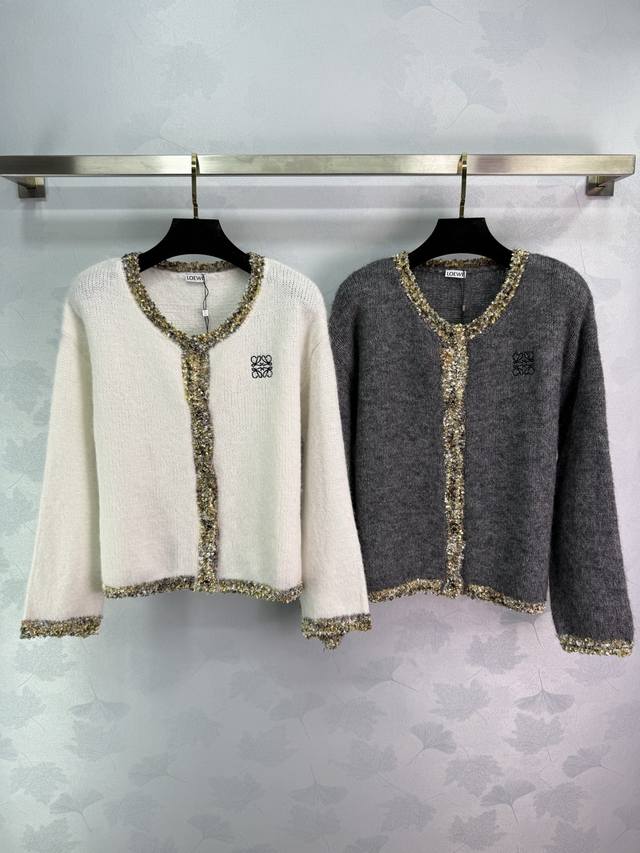 Loe*25 New Early Fall Knit Cardigan with Gold-Trimmed Collar and Cuffs. This ver