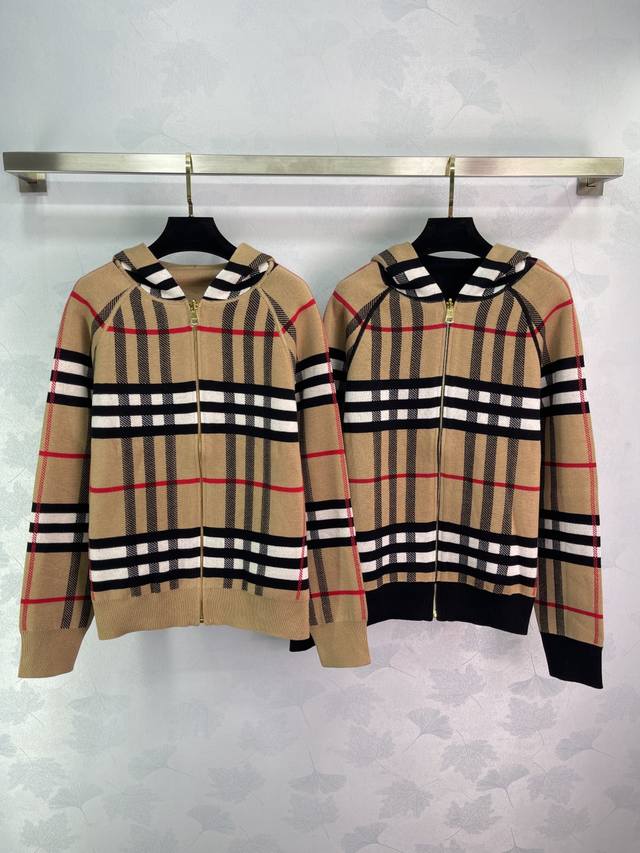 Bu* 2025 Early Fall new double-sided plaid hooded knitted jacket! Custom YB wool