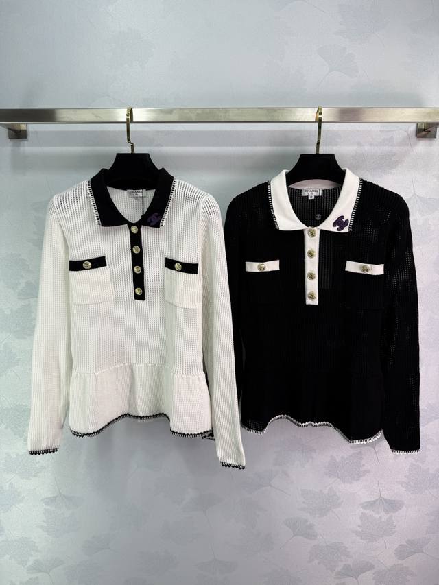 Chane* Chanel-inspired sweater, available in black and white, with gold buttons,