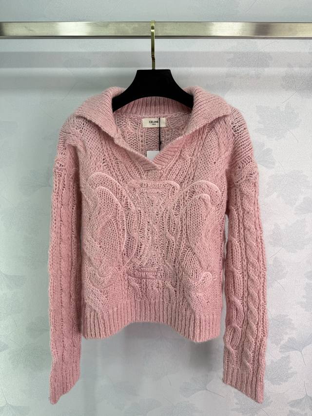 Celine pink knit sweater, made of soft and comfortable mohair with a three-dimen