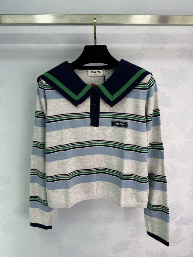 Miumi*'s latest 2025 Early Fall collection! Shawl knitted striped long sleeves!