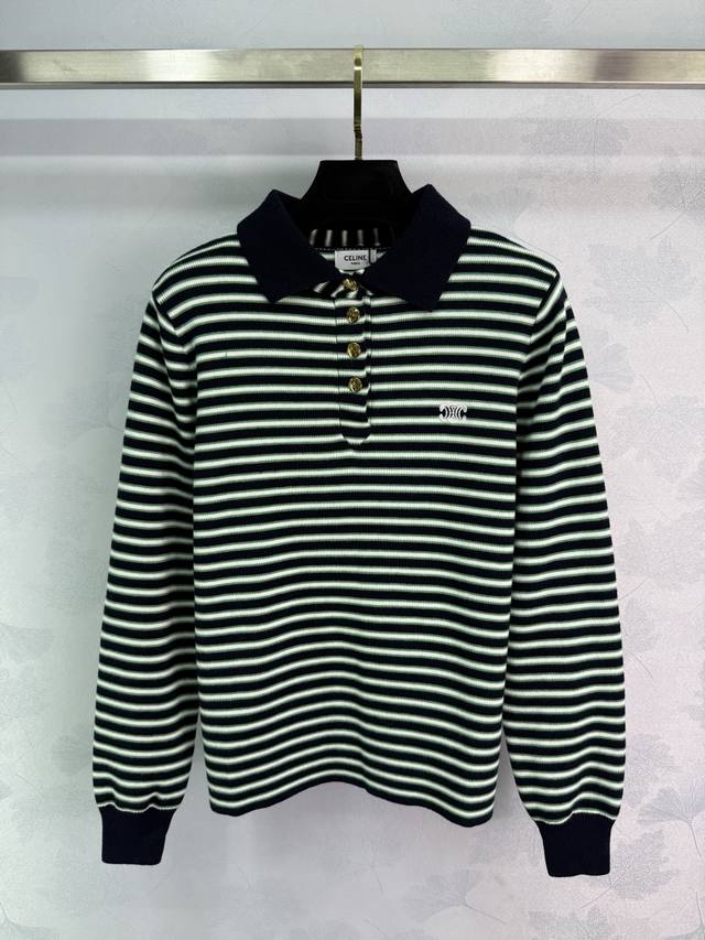 Celin*'s latest 2025 Early Fall collection! A contrasting striped knit lapel lon