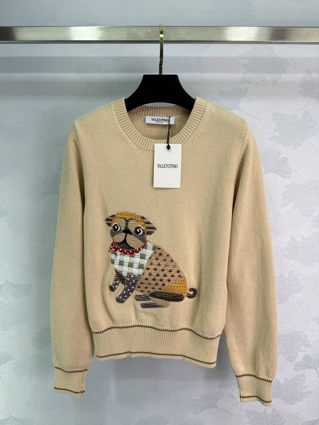 Warren*25 new autumn and winter puppy embroidered sweater in oatmeal color with
