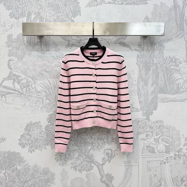 Chane*2025 New Arrival Striped Knit Cardigan Custom Made YB Imported knit materi