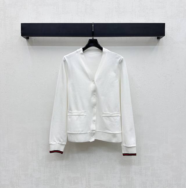 Gucc*2025 New Arrival. Custom-made V-neck striped jacket made of imported YB red
