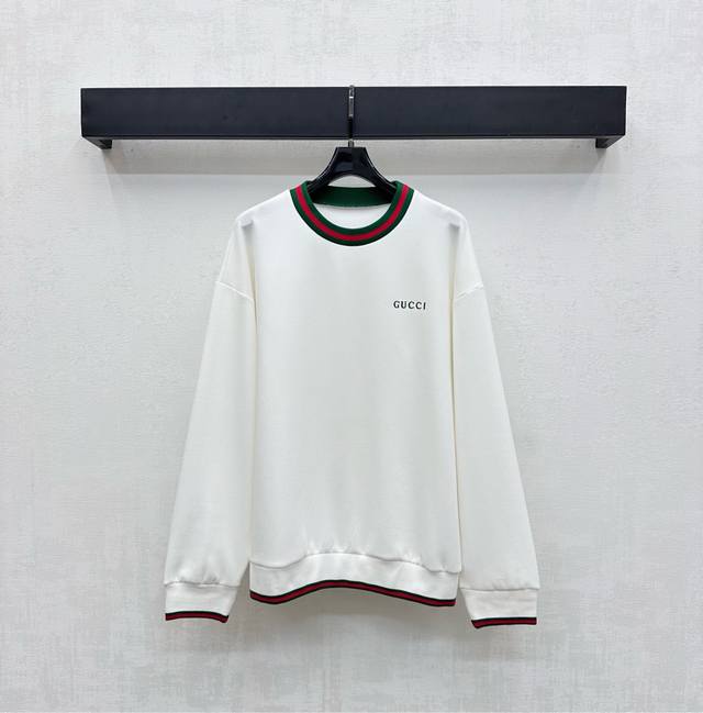 Gucc*2025 New Arrival Round-Neck Striped Sweatshirt Custom Made YB Imported Verm