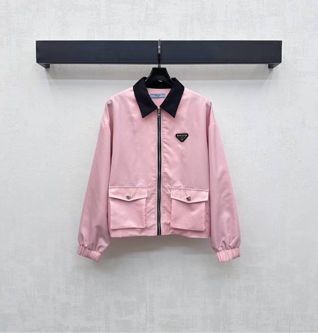 Prad*2025 New Arrival: Contrast-Color Collar Jacket Custom Made of Yb Imported R