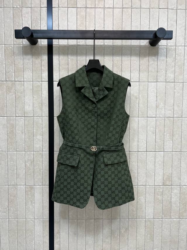 Gjia 25 early autumn new green double G jacquard series lapel sleeveless waistco