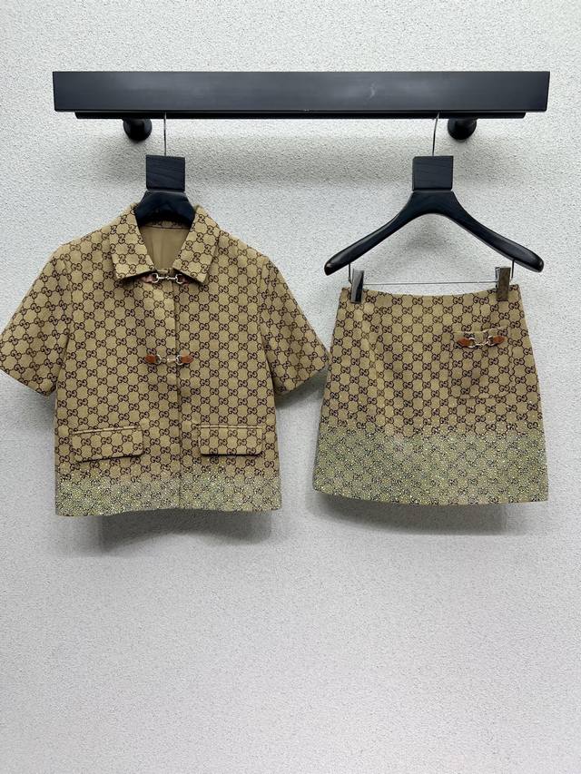 G series of heavy hot-drilled khaki jacquard skirts, high-end handmade workshop