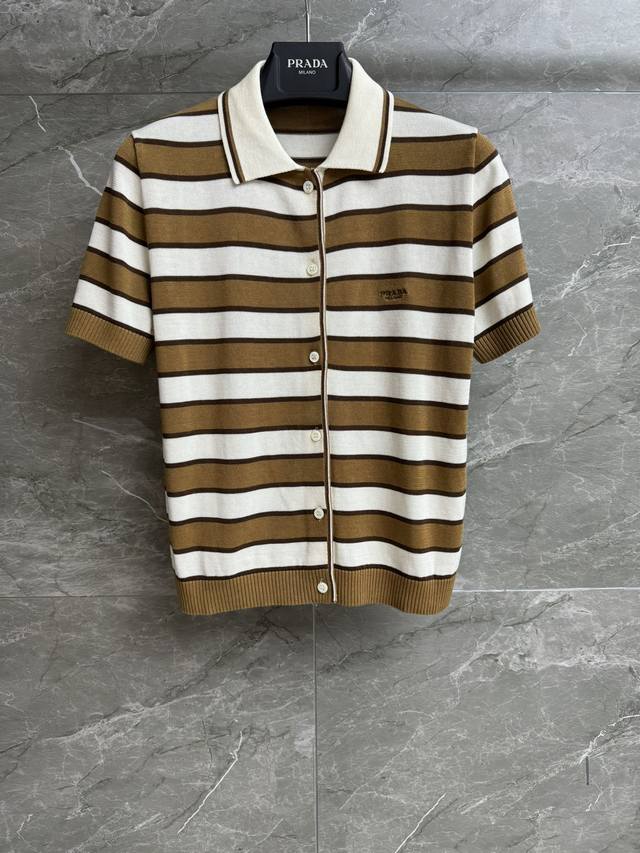 High-end version shipped P's contrasting striped polo shirt 2025 spring and sum