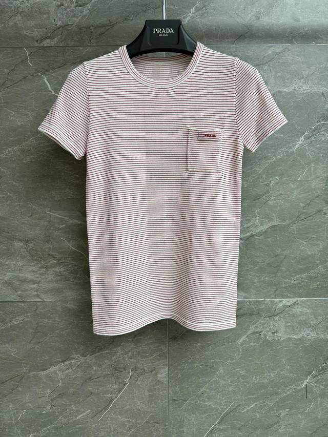 High-end version shipped P red striped short-sleeved 2025 summer series round n