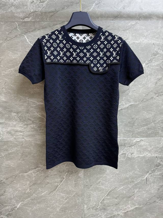 High version shipped L family monogram splicing short sleeve 2025 early autumn