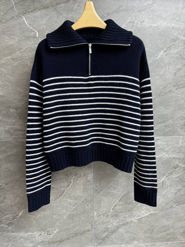 Early Fall New Arrivals Miu Lapel Striped Sweater 2025 Fall/Winter Collection L