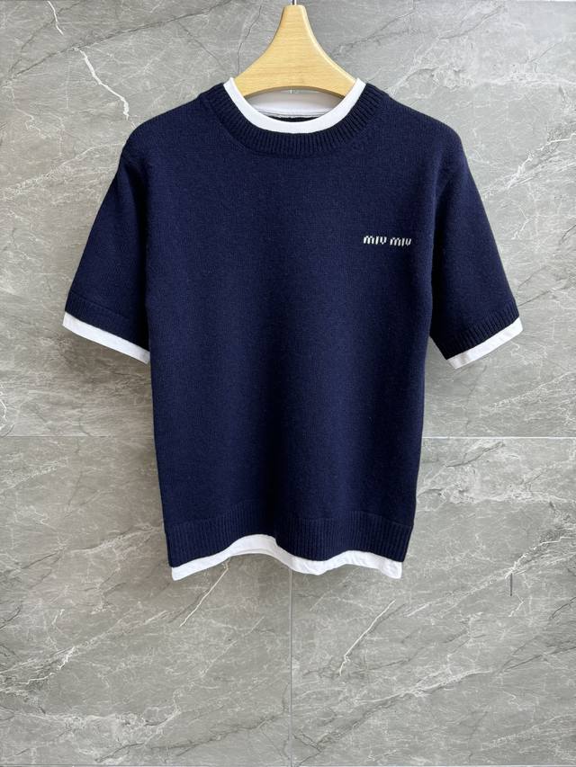 Early Fall new styles are here! Miu fake two-piece short-sleeved sweater. 2025