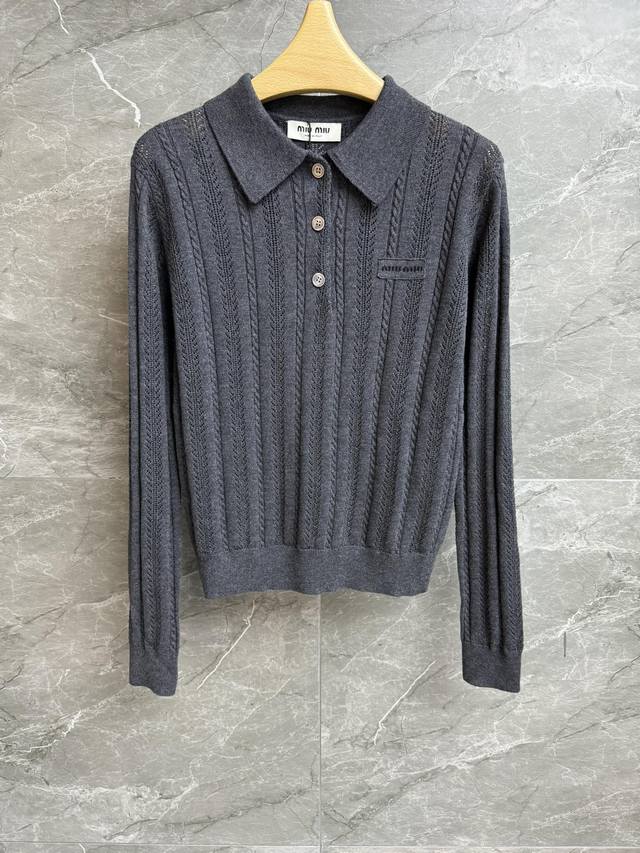 Early Fall new styles are out! Miu grey polo shirt from the 2025 Fall/Winter co