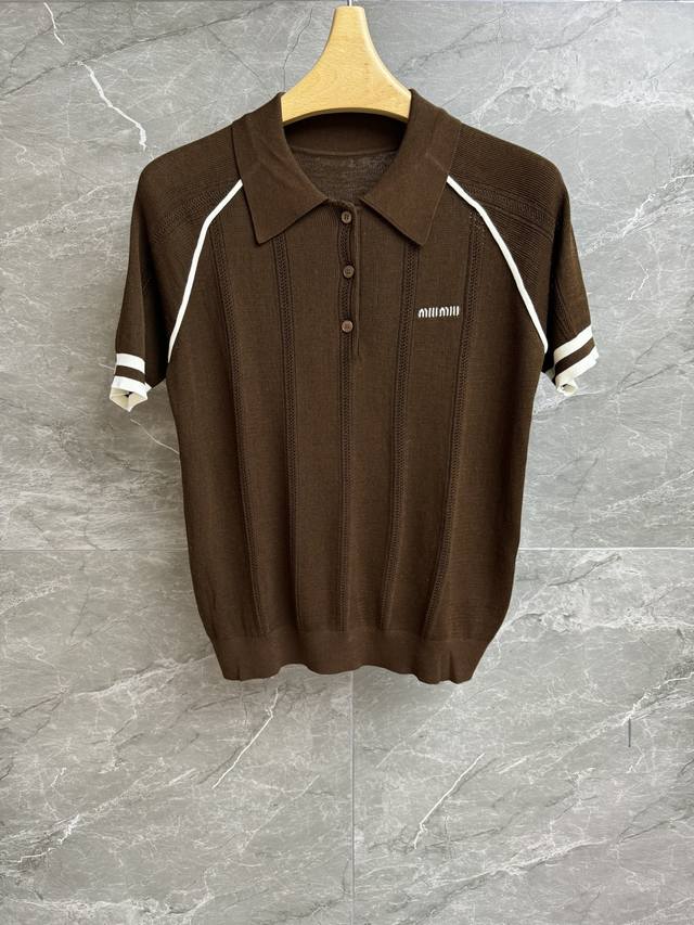 High-end version shipped Miu contrast piping polo shirt 2025 spring and summer