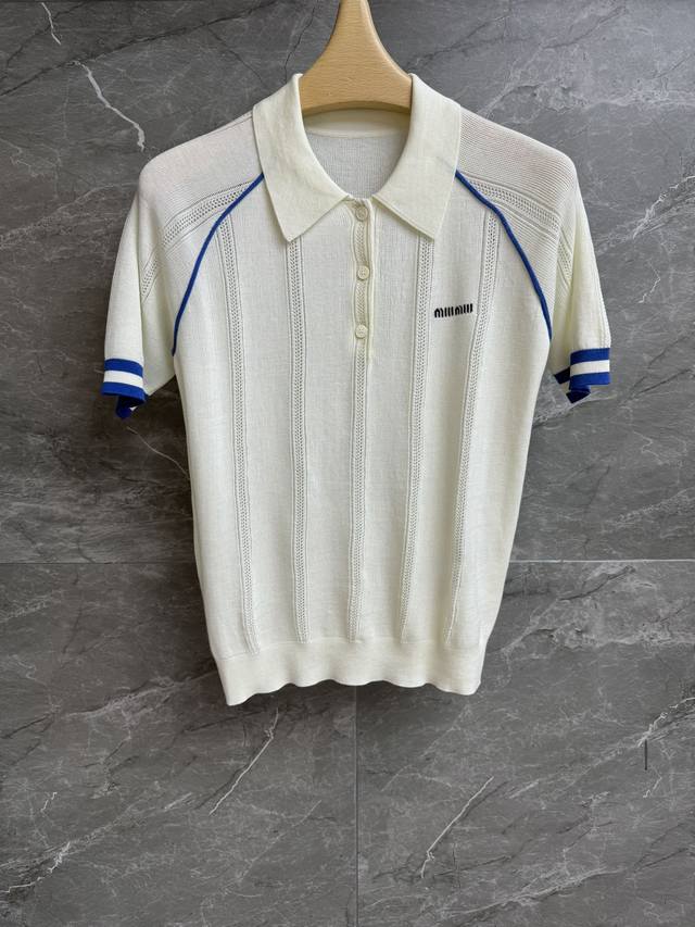 High-end version shipped Miu blue piping polo shirt 2025 spring and summer seri