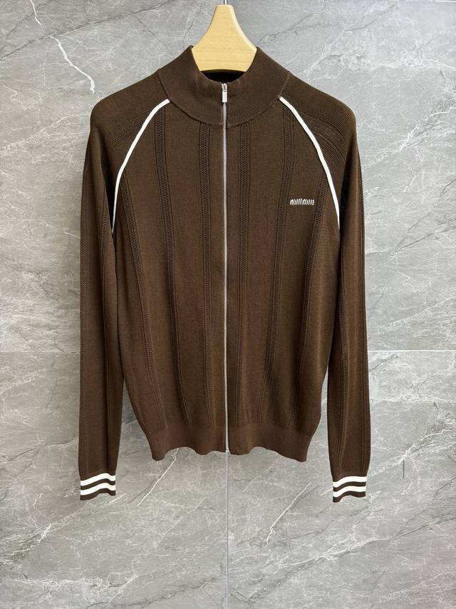 High-end version shipped Miu hollow knit cardigan 2025 early autumn series stan