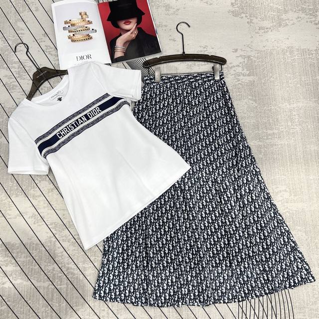 4Ior 2025 summer new style suit, classic T-shirt with ribbon print elastic waist