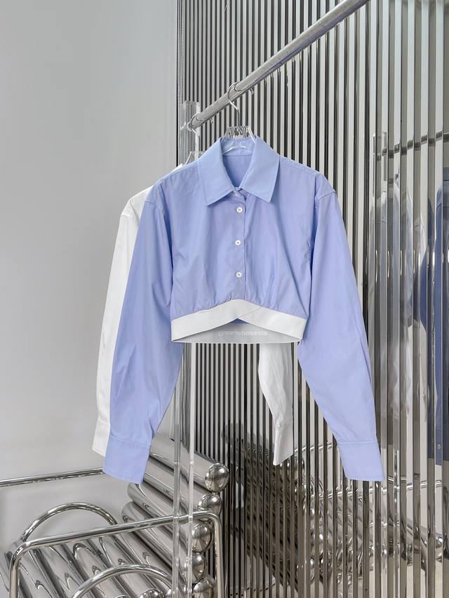 Real photos Latest Aw 25New elastic waist long sleeve shirt Color: White Blue Si