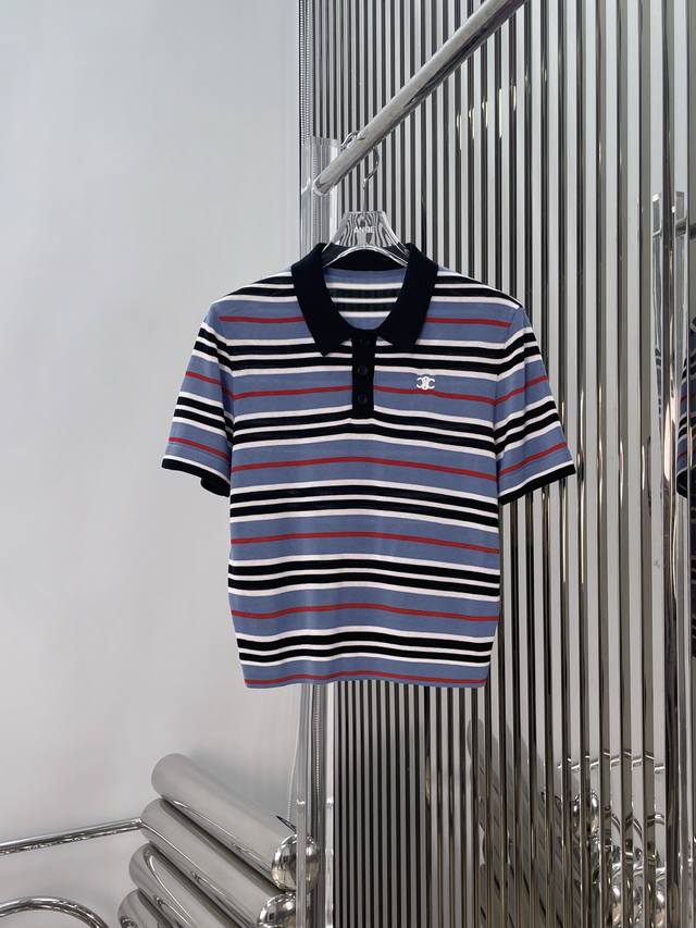 Actual photos Latest Ce 25New Arc de Triomphe embroidered knitted striped Polo