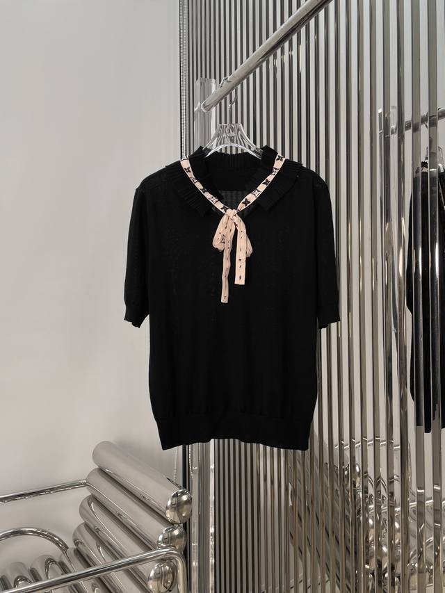 Actual photos Latest L 25New Old Flower Ribbon Knitted Short Sleeve Top Size: S