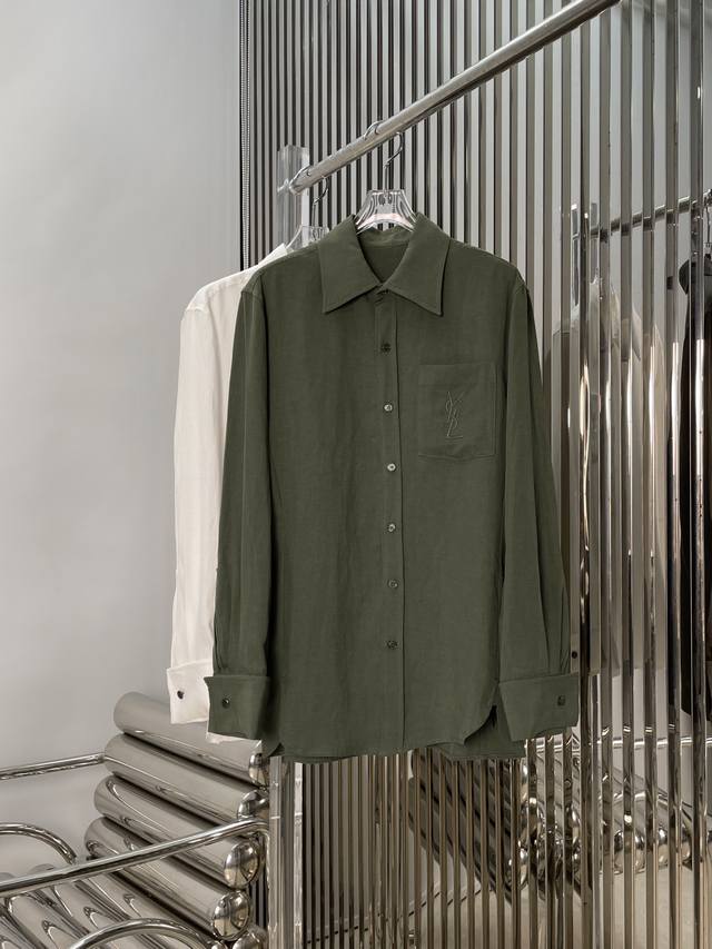Actual photos Latest 25New embroidered linen shirt Color: Green and White Size: