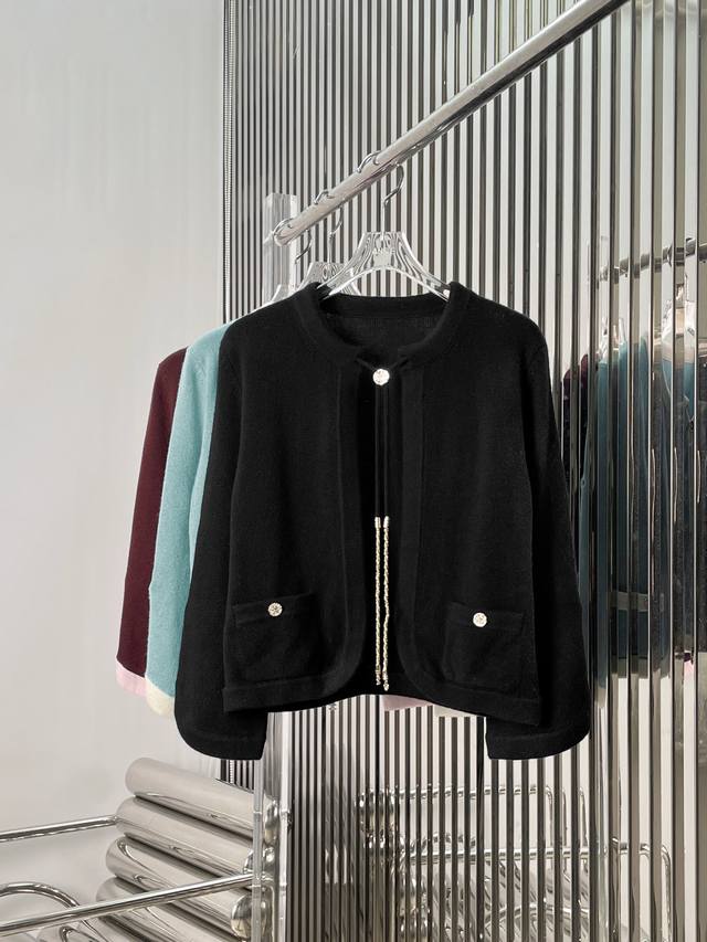 Real photos of the latest Ch 25New color matching ribbon knitted cardigan Color: