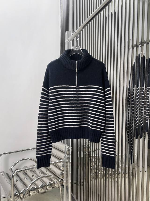 Actual photos of the latest Miu 25New cashmere zipper lapel striped sweater Siz
