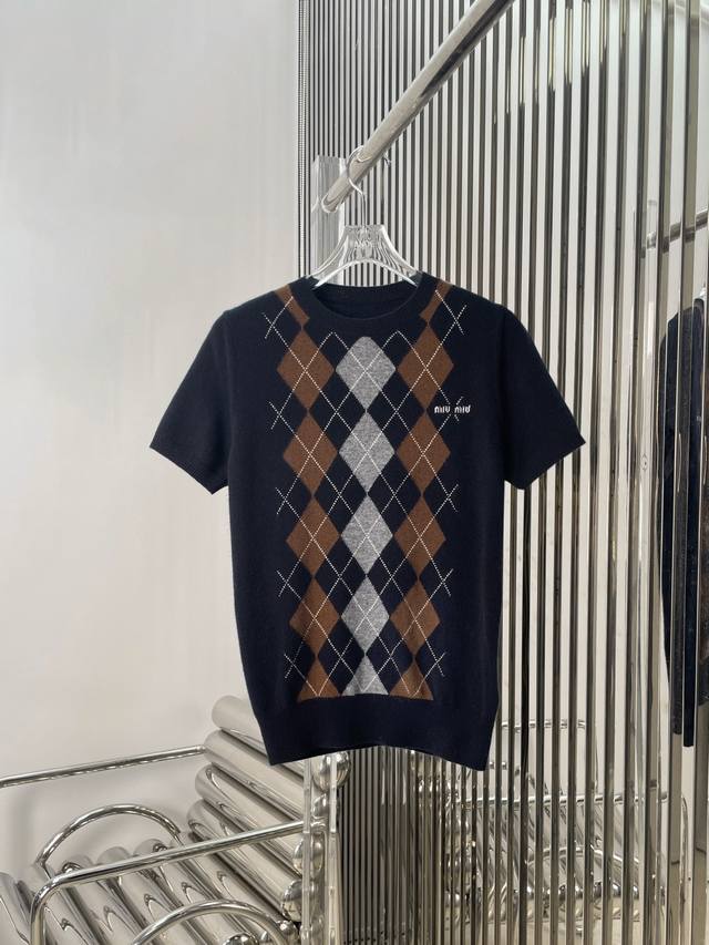 Actual photos of the latest Miu 25New diamond pattern jacquard cashmere knit sh