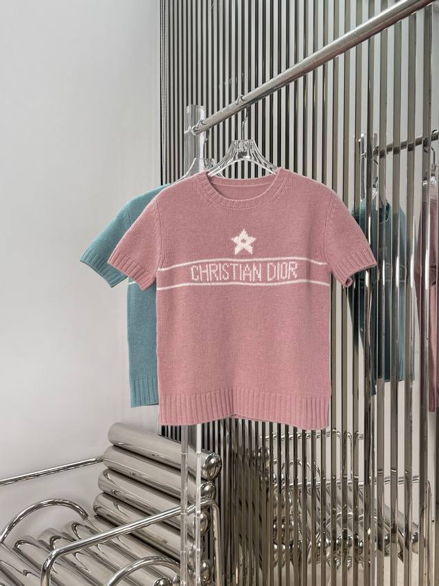 Actual photos Latest D 25New five-pointed star letter jacquard short-sleeved kn