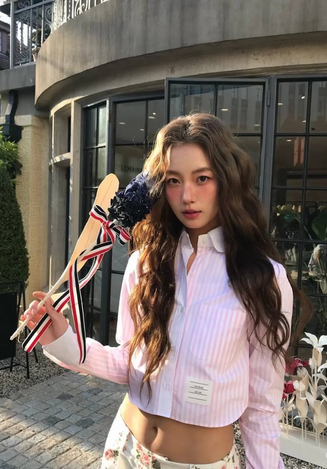 New latest Tb 25New pink yarn-dyed white collar stitching striped shirt size: S