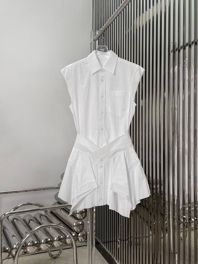 Real photos latest Aw 25New fake two-piece stitching shirt dress Color: White Bl