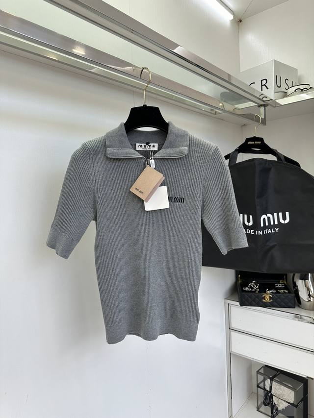 25 F Miao style girl temperament small lapel knitted short-sleeved top high-grad