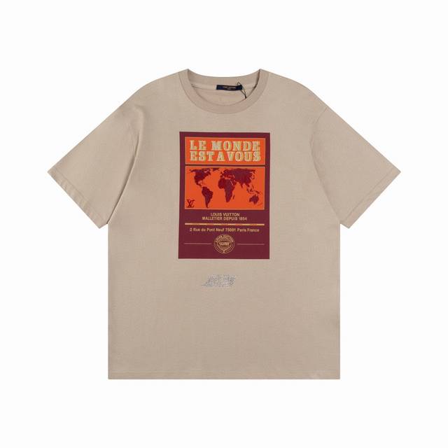 Louis Vuitton 2025 Ss Lv world map print rhinestone lettering short-sleeved T-sh
