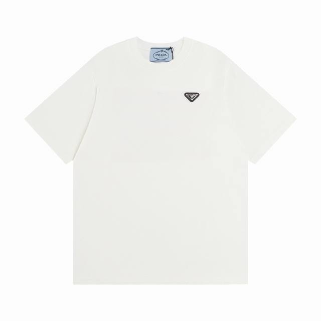 Prada 2025 Ss left triangle logo short-sleeved T-shirt. This is the market's top