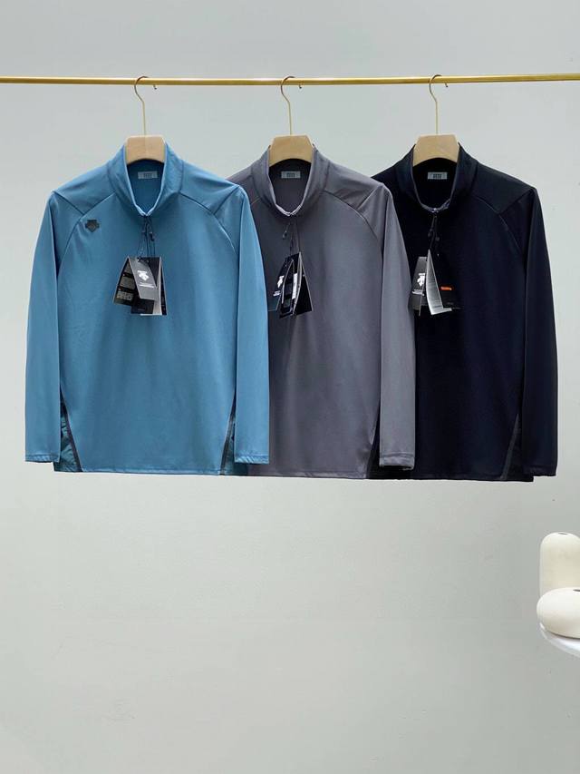 For , this Descente* stand-up collar, half-zip, lightweight, versatile sweatsh