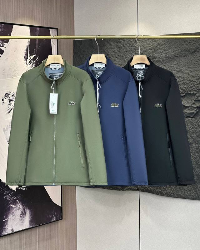 Lacoste French Crocodile Stand Collar Solid Color Long Sleeve Jacket This French