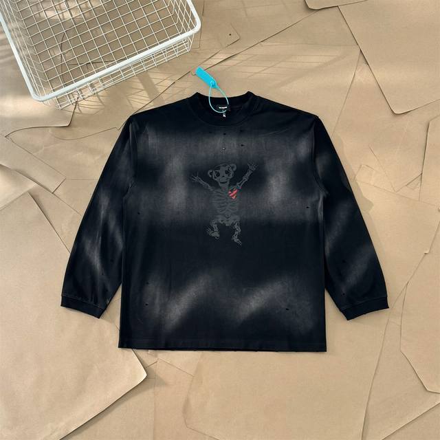 Welldone cute heart skull gradient print couple long-sleeved T-shirt bottoming s