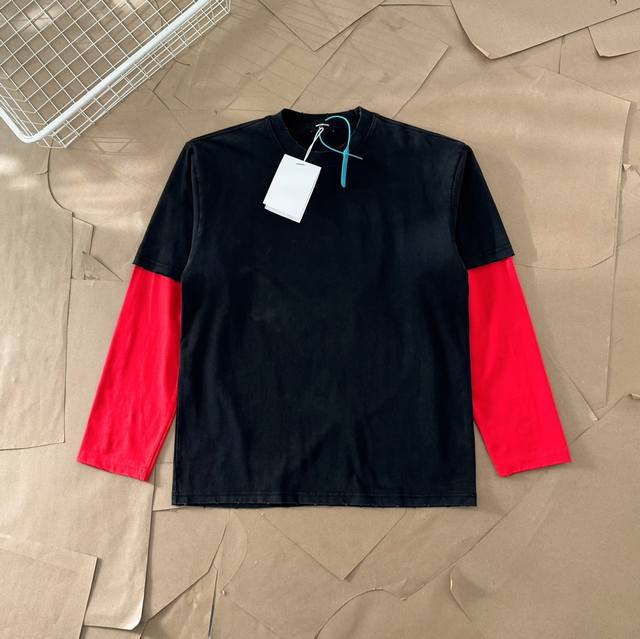 Welldone autumn and winter new fake two-piece contrast color stitching long-slee