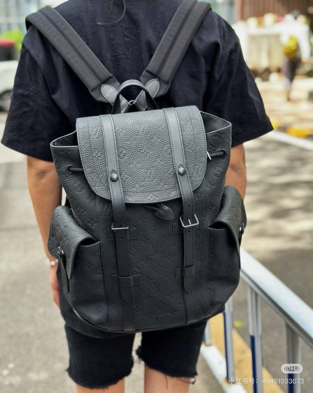 Lv Christopher Black Embossed Hiking BagChristopher backpack uses Monogram canva