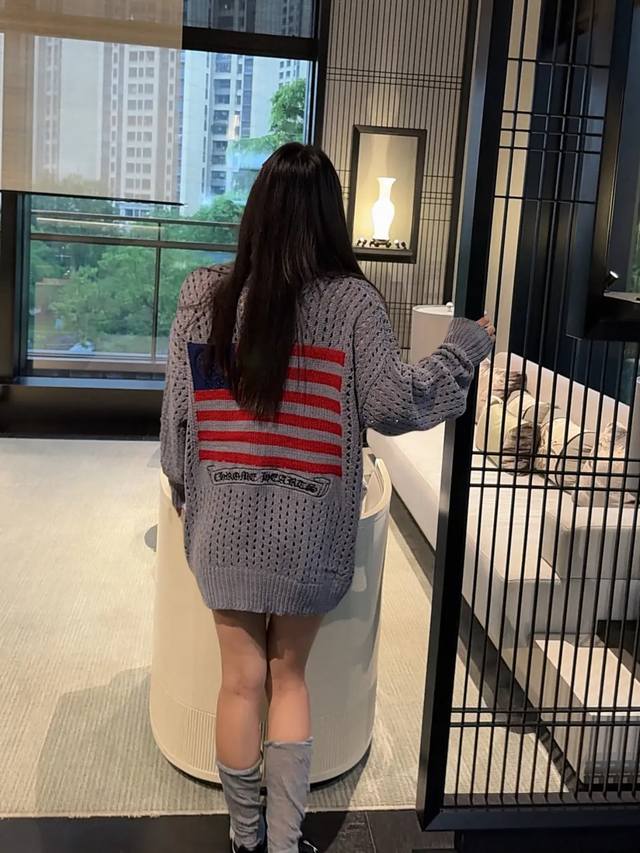 Chrome Hearts front and back embroidered jacquard hollowed-out crew neck sweate