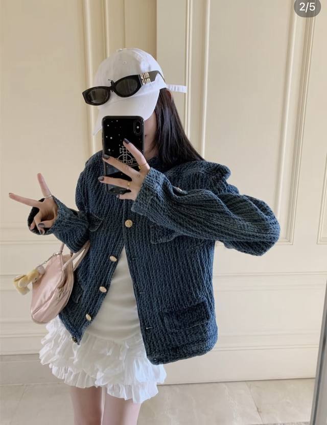Chanel Chanel Braided Jacket with BroochClassic Denim BlueBraided JacketThe styl