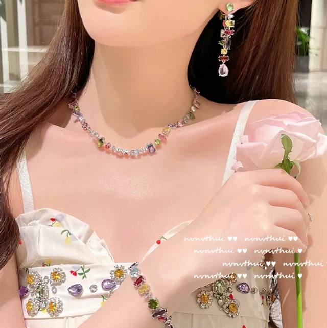 Swarovski Dopamine Colored Gemstone Necklace Incorporate the rainbow into the de