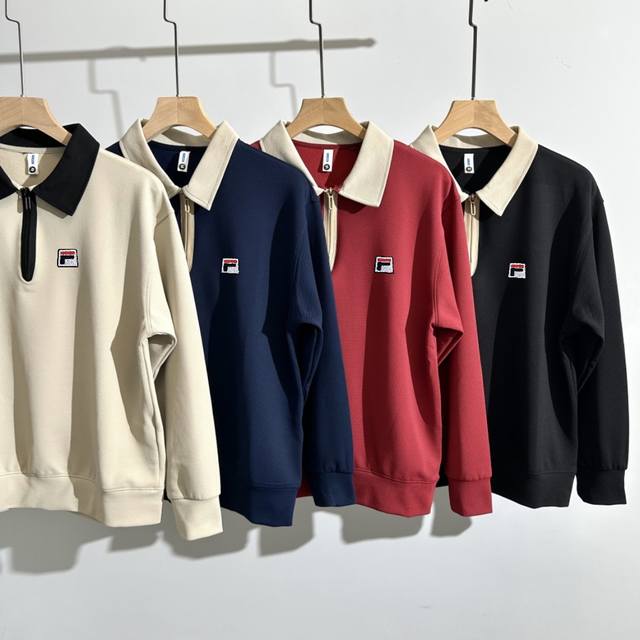 New arrival Fila 2025 Autumn Men's Heavy Cotton Retro Contrast Color Splicing C