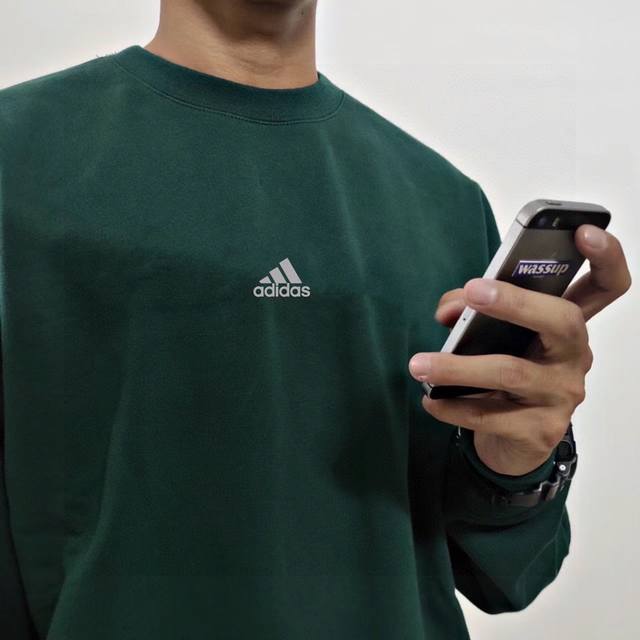 Adidas Adidas dark green pure cotton overseas style printed round neck sweatshir