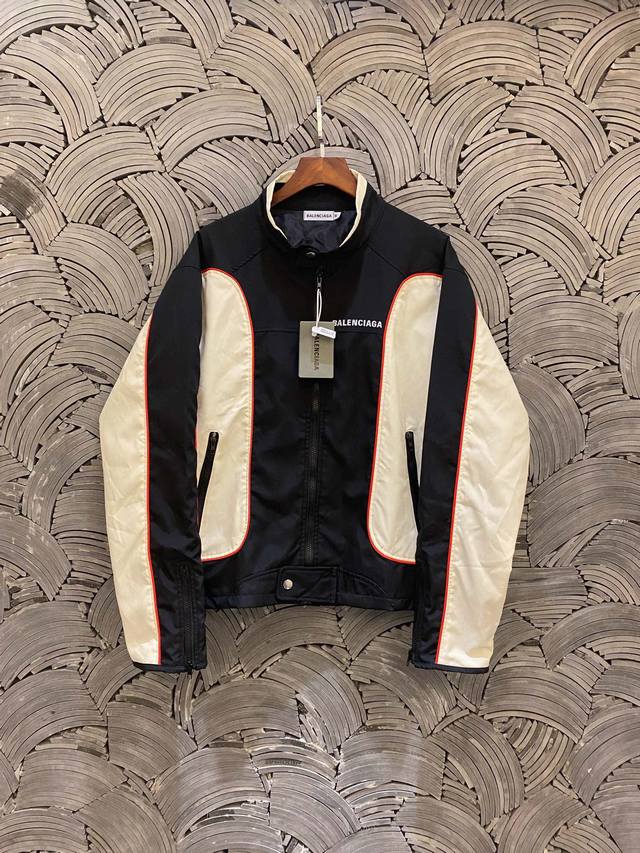 Balenciaga Paris Balenciaga colorblock retro short stand collar motorcycle jacke